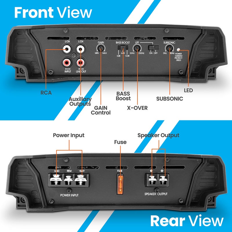 Lanzar 1 Channel Car Audio Amplifier, 3000 Watt, Monoblock, 2 Ohm, MOSFET, Nickel Plated RCA Input, Bass Boost Circuit, Electronic Crossover Network, Power Protection LEDs - HTG157 - Image 3